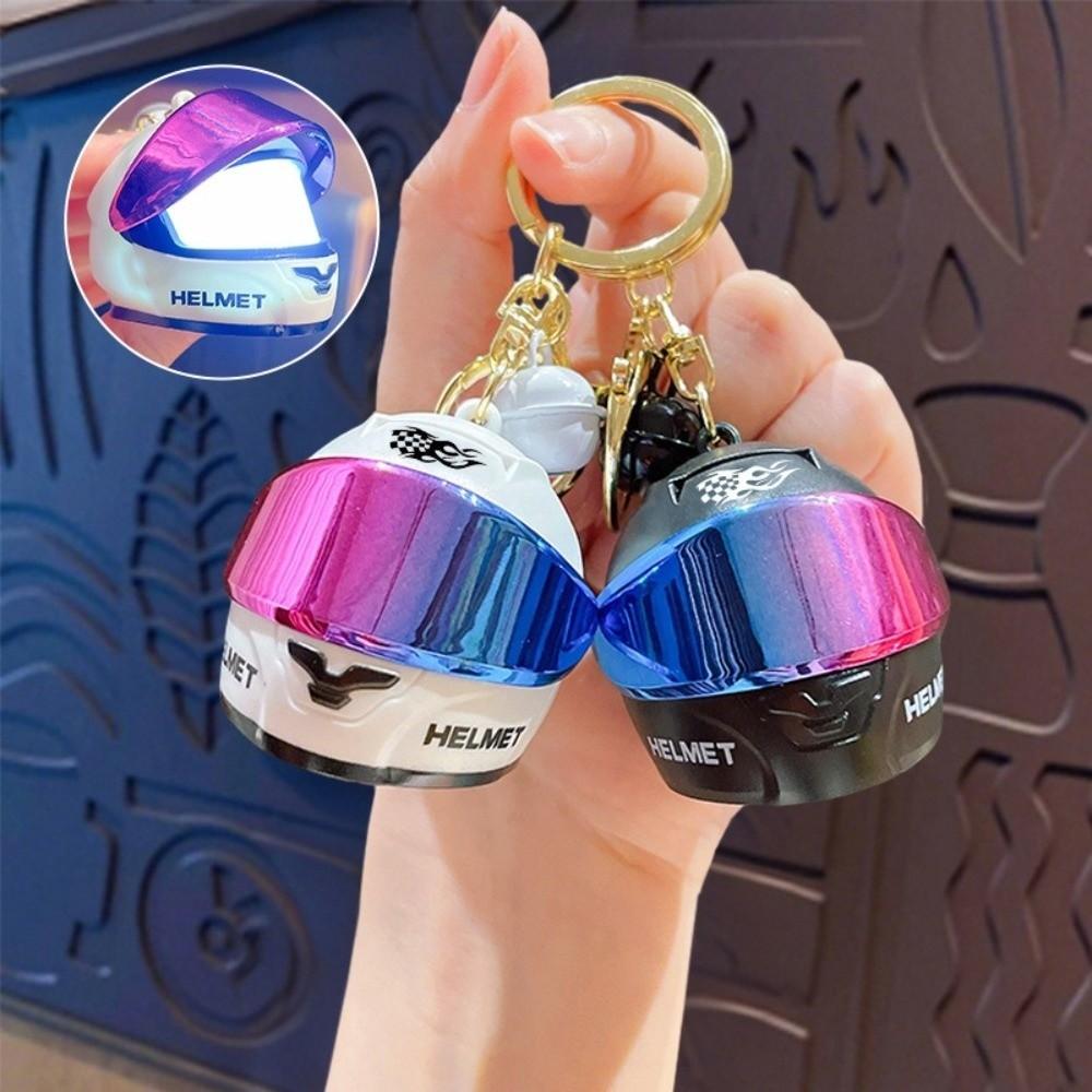 Matte Motorcycle Helmet Keychain Luminous Key Ring Fashion Key Pendant Backpack