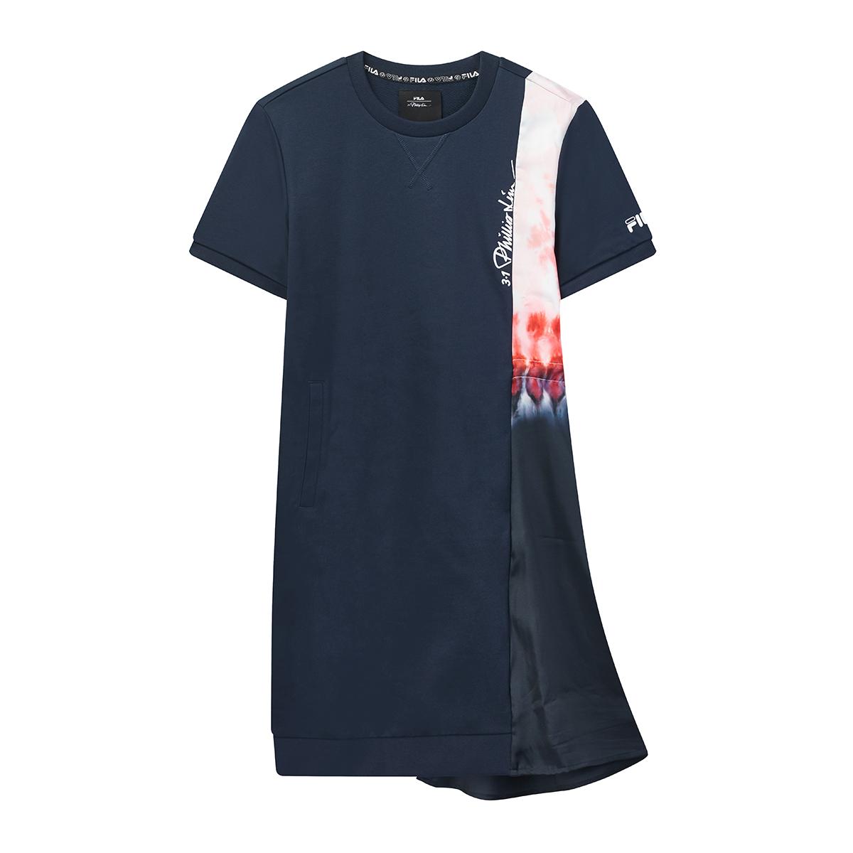 FILA X 3.1 Phillip Lim Simple Versatile Comfortable Solid Color Short Sleeve Dress Women dresses Deep-Sea-Blue F11W026313F-NV S