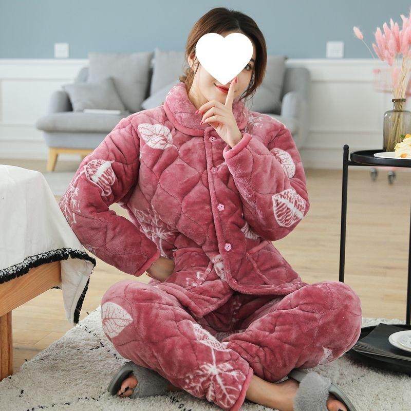 Dámské pyžamo třívrstvé zesílené a roztomilé zimní lze nosit velká velikost teplé polstrované domácí oblečení