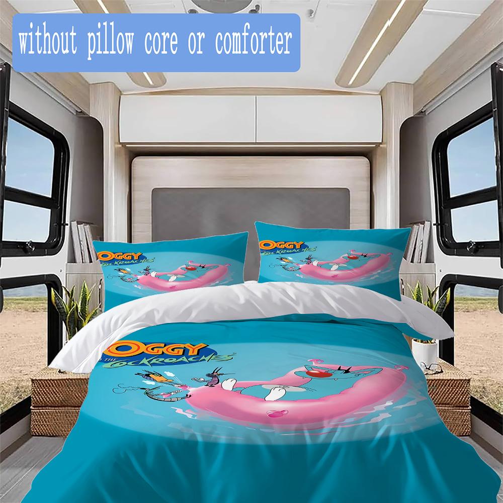 Oggy Pattern Bedding,Quilt Set Quilt Cover Pillowcase Home Birthday Gift (1*duvet cover+2*pillowcase,without core)NSJT0928124
