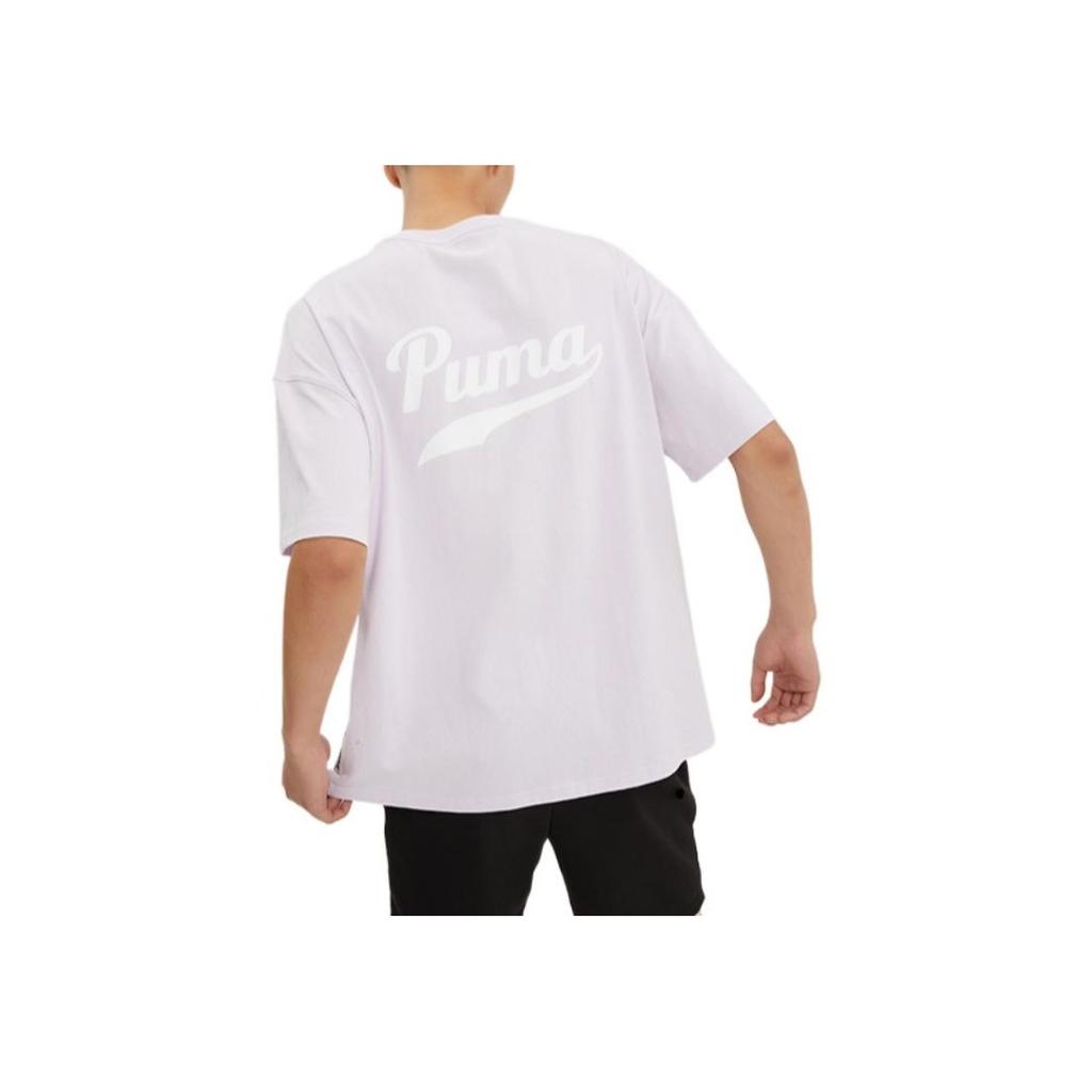 Puma Solid Color Logo Print Round Neck T-Shirt Men Tops Light-Pink 537874-17