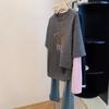 Plus Size 200 Jin Little Horse Color Block Plush Long Sleeve Faux Two-Piece Women's Loose Top for Autumn/Winter