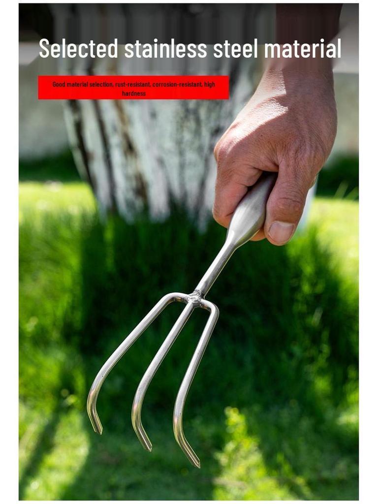 Stainless Steel One-Piece Handle Multi-Tine Garden and Seafood Rake