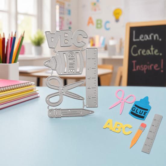 Stationery Die Cuts, Metal Cutting Dies, Scissors Glue Ruler Pencil ABC Letters Dies, School-themed Dies for Scrapbooking Card Making Embossing DIY