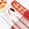 Gold Geschirr Set Reise Camping Besteck Gabel Löffel Stäbchen Set Geschirr Mit Tragbare Box Edelstahl Besteck Set