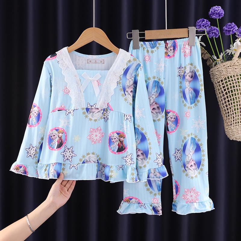 Kids' and Women's Spring Autumn Cartoon Pajama Set - Long Sleeve, Long Pants, KPOP Square Neck Homewear for Middle Large Child Girls