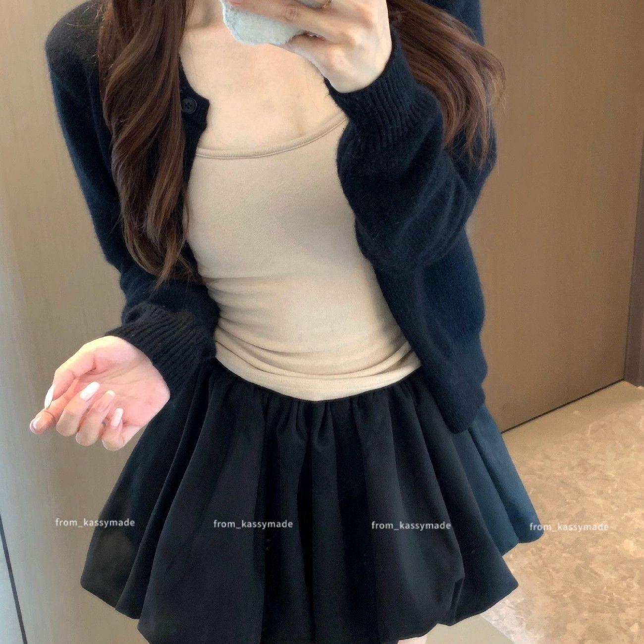 

2026 Autumn/Winter Korean-Style Elegant Elastic Waist Floral Tulip Skirt for Women L (50-57.5kg) чёрный