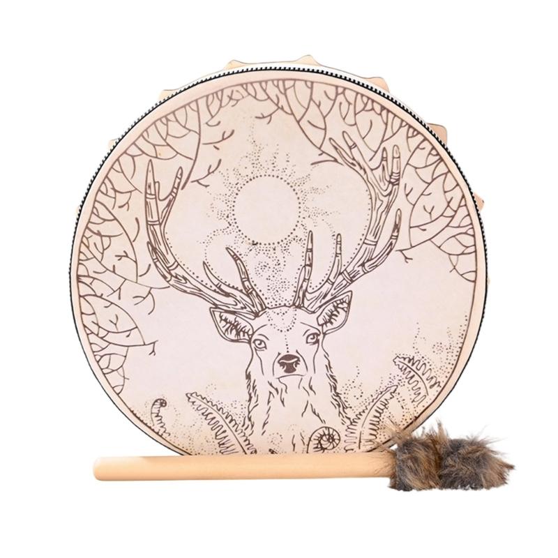 Unique Pattern Shaman Drum With Drumstick Siberian Drum Sound Healing Tool Home Ornament for Spiritual Music Meditation