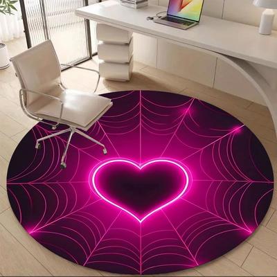 1pc Neon Heart Office Round Area Rug,  Mat Suitable ForOffice, Under Office Chairs Bedroom Living Room Home Decor, Room Deco