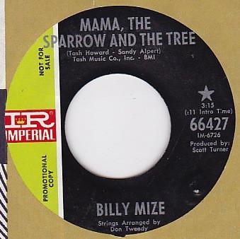 

7inch Record BILLY MIZE Mama The Sparrow And The Tree 66427 Imperial 1969 US World Music Used