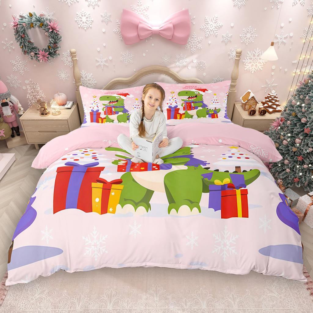 Homewish Kids Merry Christmas Duvet Cover Set 2pcs/3pcs, Gingerbread Xmas Tree Bedding Set, Cute Snowman Snowflake Quilt Cover