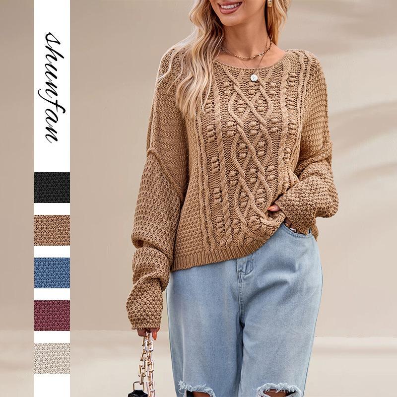 Autumn and winter new hot-selling round neck twisted rope twist loose solid color knitted sweater women
