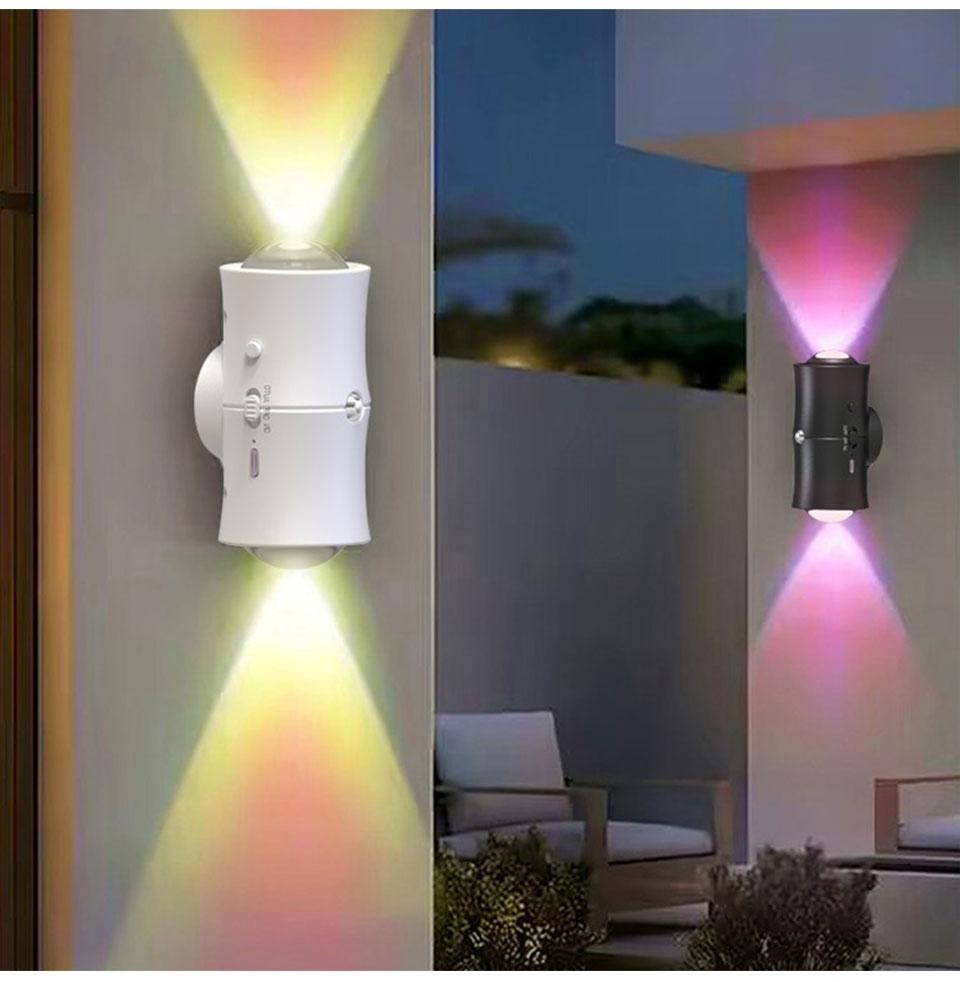 Double-head LED Night Light with Motion Sensor Tricolor RGB Rechargeable Magnetic Wall Lamp Mood Ambient Light for Hallway Stair