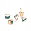 Set Of 5 Golden Rings Retro Punk Vintage Snake Heart Green