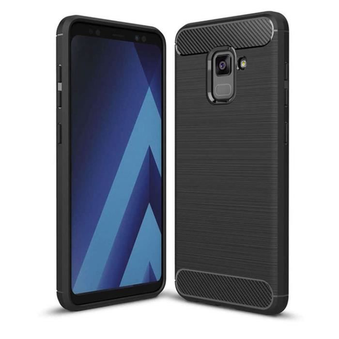 Coque compatible pour samsung galaxy a7 (2018) ,silicone etui anti-rayures fibre de carbone coque de protection- noir