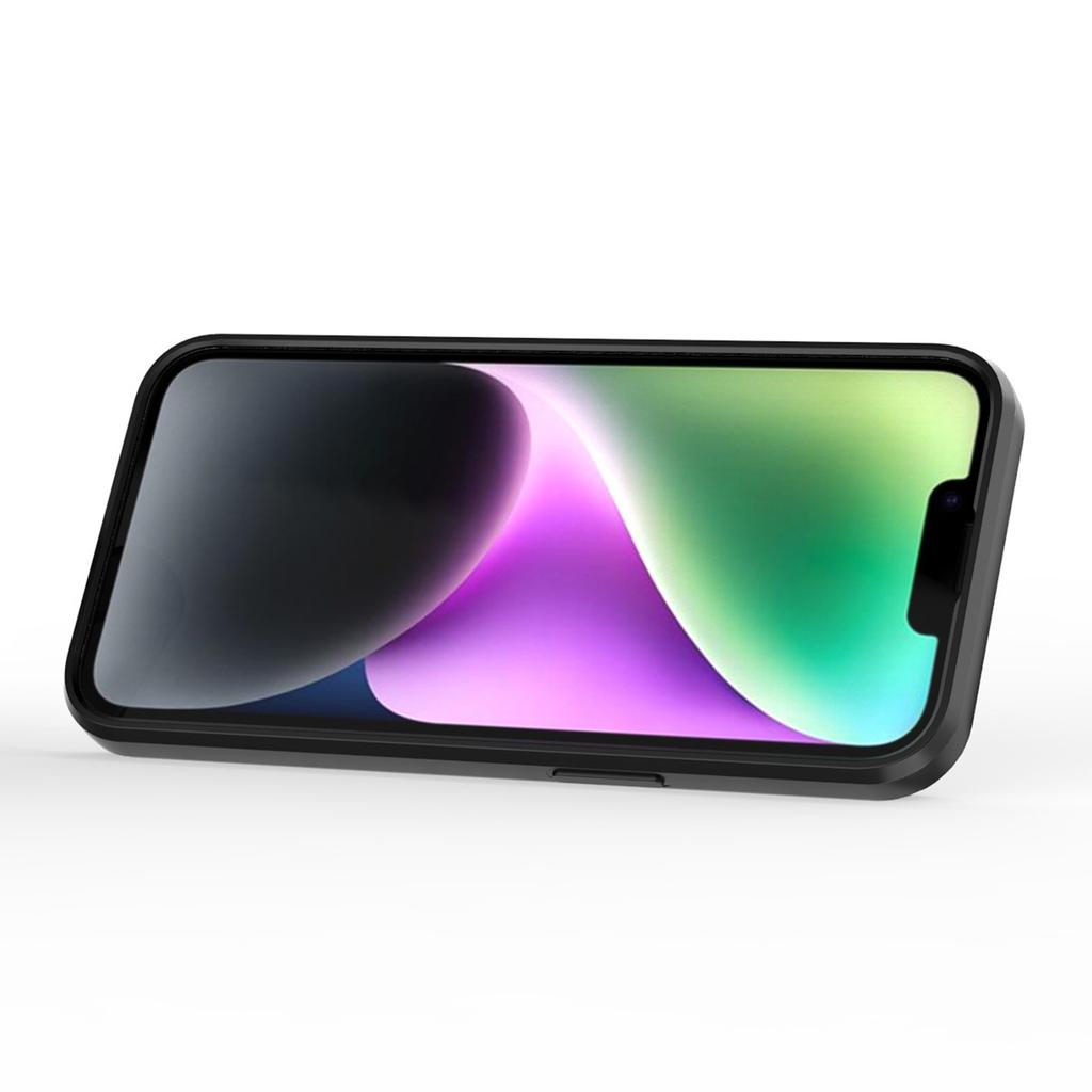 For iPhone 15 PC+TPU Impact-Resistant Phone Case Slide Lens Protection Kickstand Cover