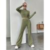 2025 Women's Solid Color Ribbed Knit Set: Long Sleeve Top and Base Shirt