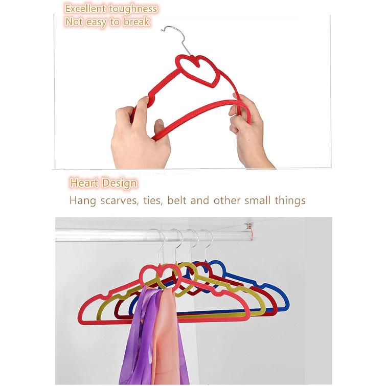 JYCCH Velvet Hangers (50-Pack) -Non-Slip- Ultra Thin Space Saving-Strong Hook Heart Shaped-Flocking Clothes Hangers for Abaya, Coats, Pants,Wine red
