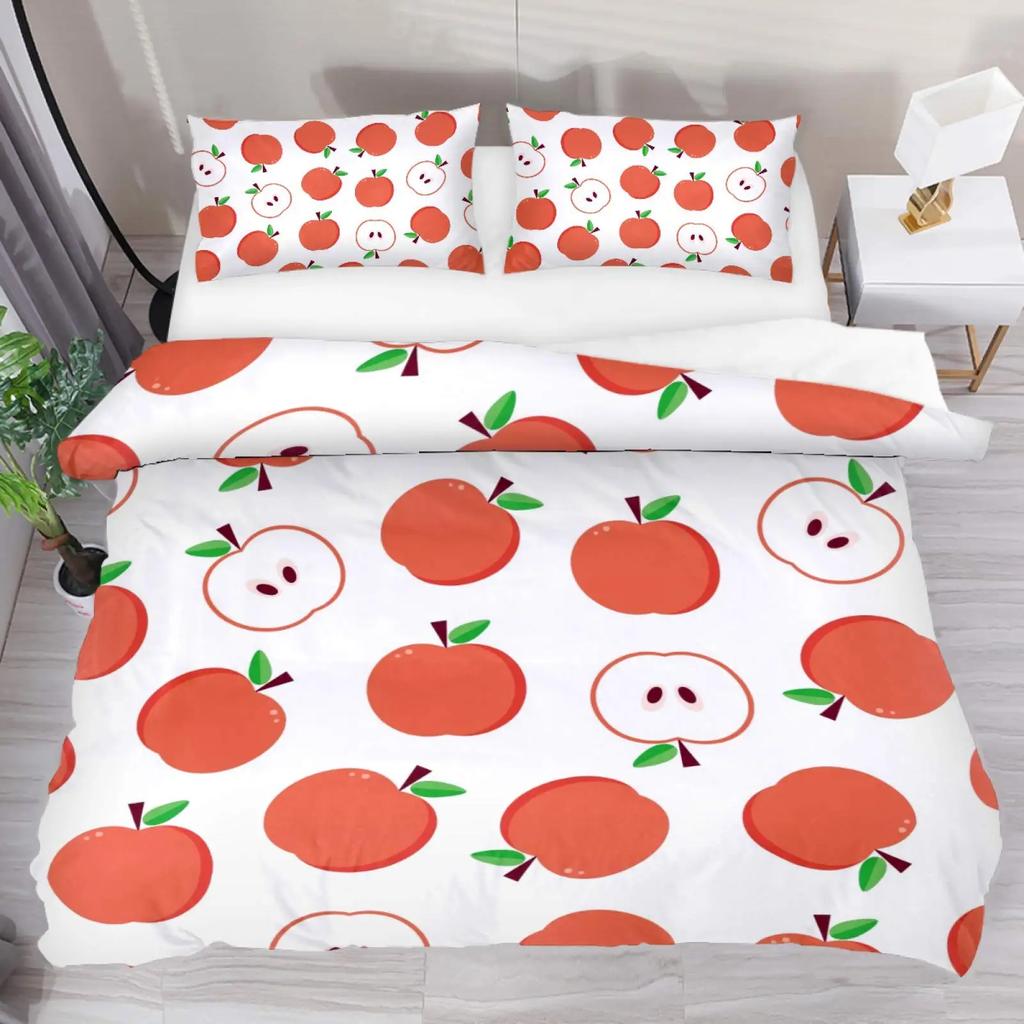 Red Apple King Queen Duvet Cover Sweet Fruit Patterned Bedding Set For Kids Pink Quilt Cover Plant Polyester Comforter Cover