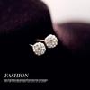 Korean White Rhinestone Ball S925 Sterling Silver Women's Stud Earrings