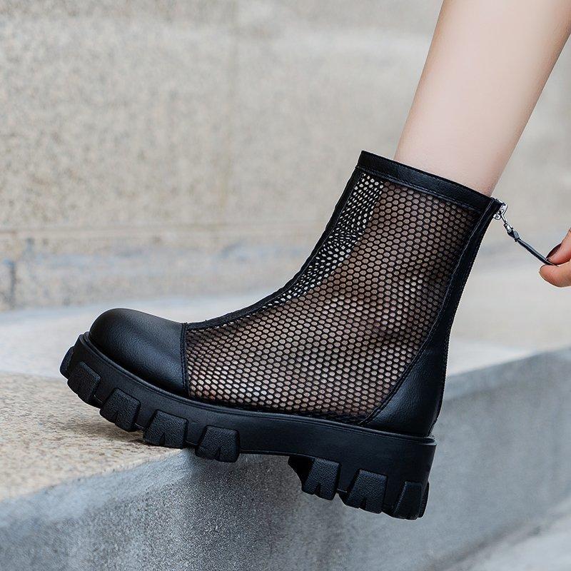 Fashion Aphixta Plus Big Size 42 43 Summer Breathable Platform Boots Lace-up 6cm Thick Sole Women Back Zipper Height Increasing Boots