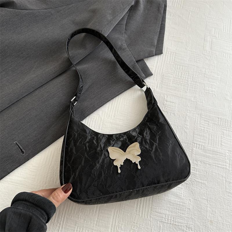 Chic And Stylish Women's Butterfly Underarm Bag In Black White Khaki And Silver Colors