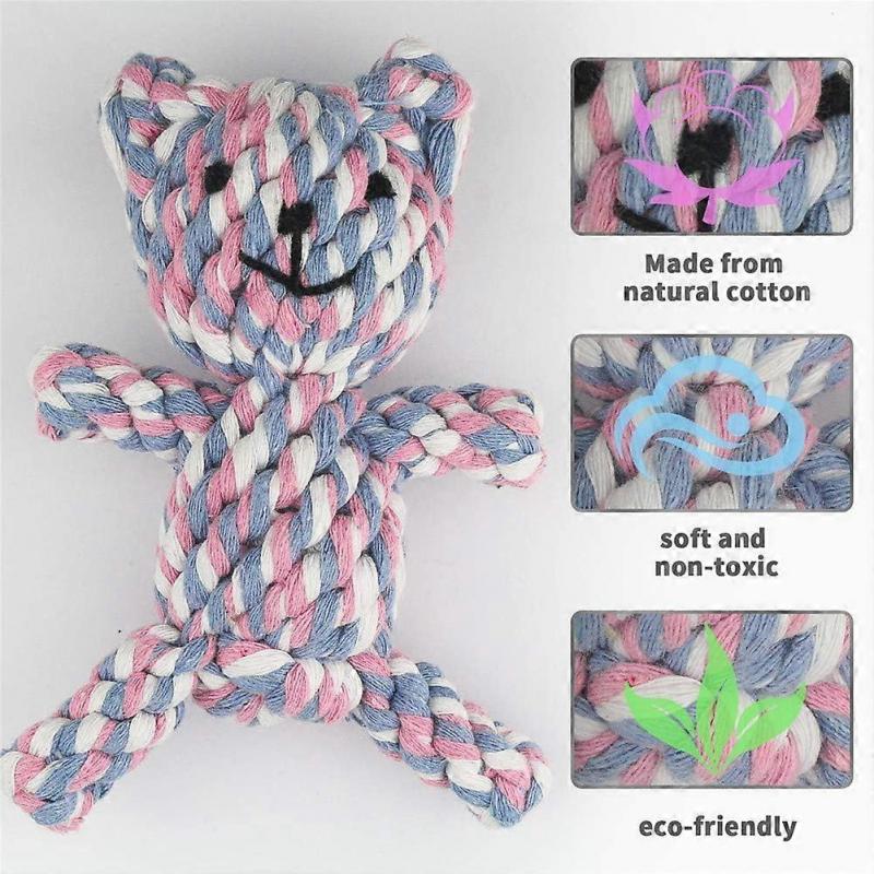Puppy Boring Rope Toy, Cotton Natural Teeth Cleaning Chew Rope Dog Ball Knot Training Toy Puppy Toy (Bear)