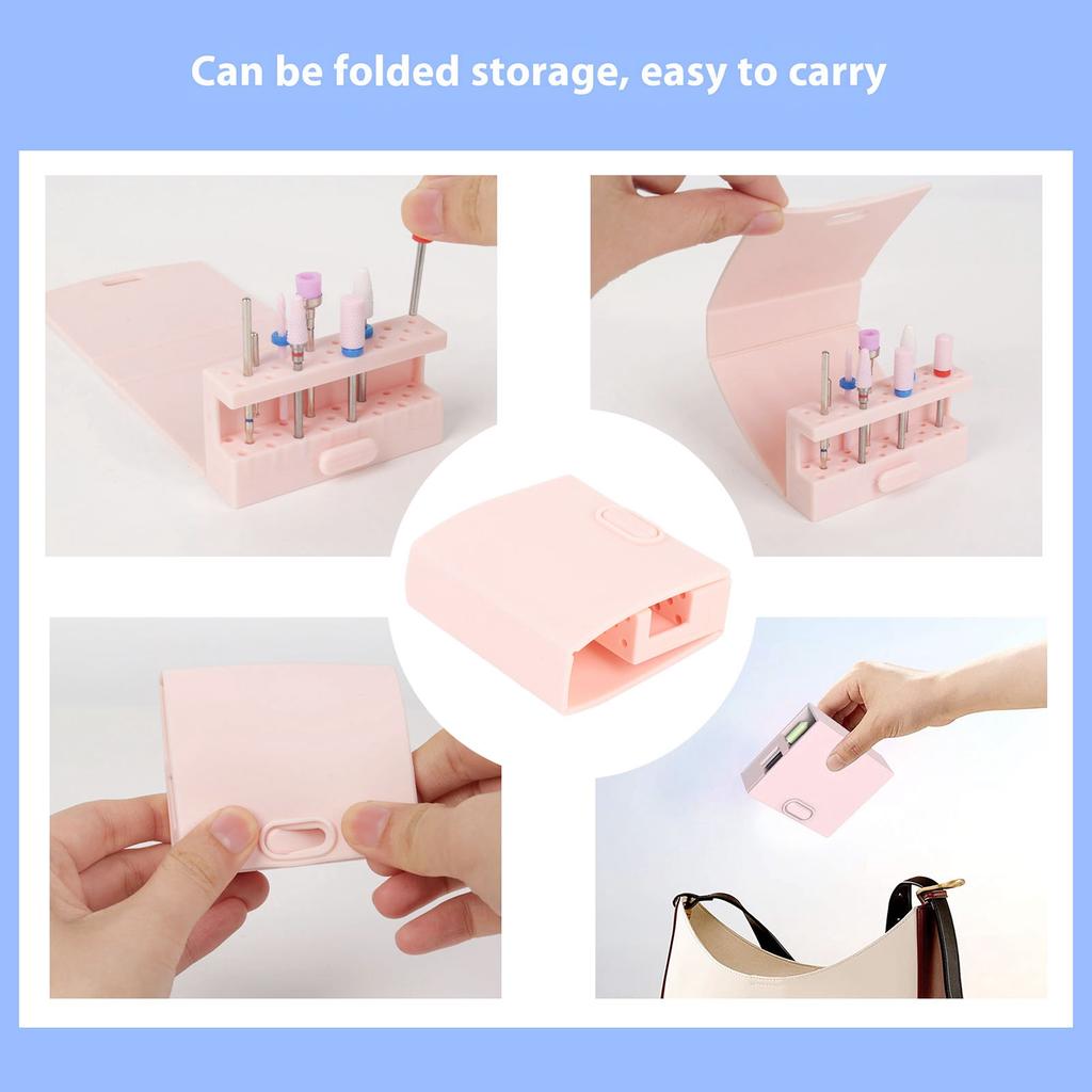 22 Holes Silicone Nail Drill Bit Holder Foldable Multipurpose Drill Bit Organizer Case Foldable Nail Tech Bits Storage Container