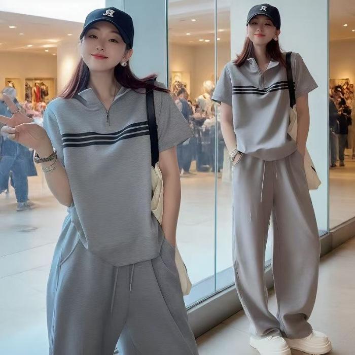 Women's Trendy Summer 2026 Stand Collar Top & Wide Leg Pants Set
