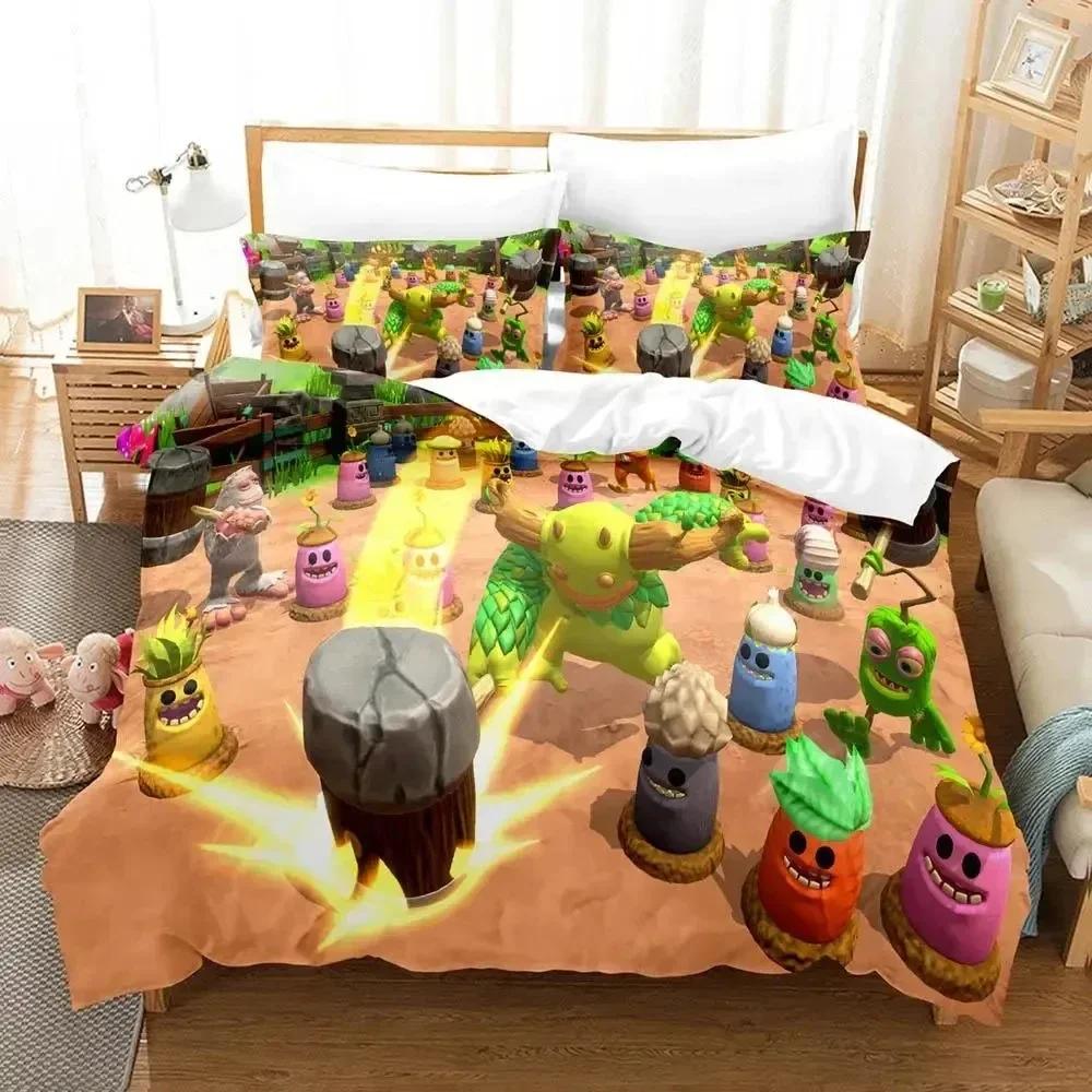 Game My Singing Monsters Bedding Set Printed Bed Set With Pillowcase Duvet Cover Soft Queen King Size Bedclothes Home Boys Adult