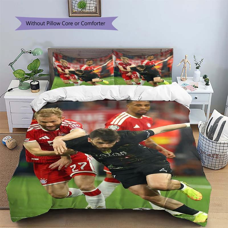 Bayern Munich 3PCS Football Bedding Set, Soccer Match Player Print Duvet Cover with 2 Pillow Shams, Football Fan Bedroom Bedding Kit, No Inner Fill