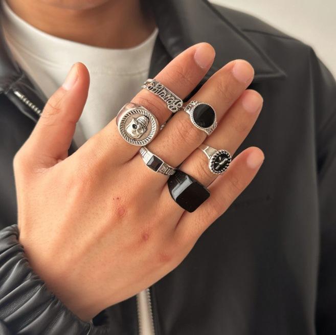 6 Pcs for Set Retro Rings for Men Luxury Geometric Unisex Personalized Fashion Party Decoration  The Best Gift