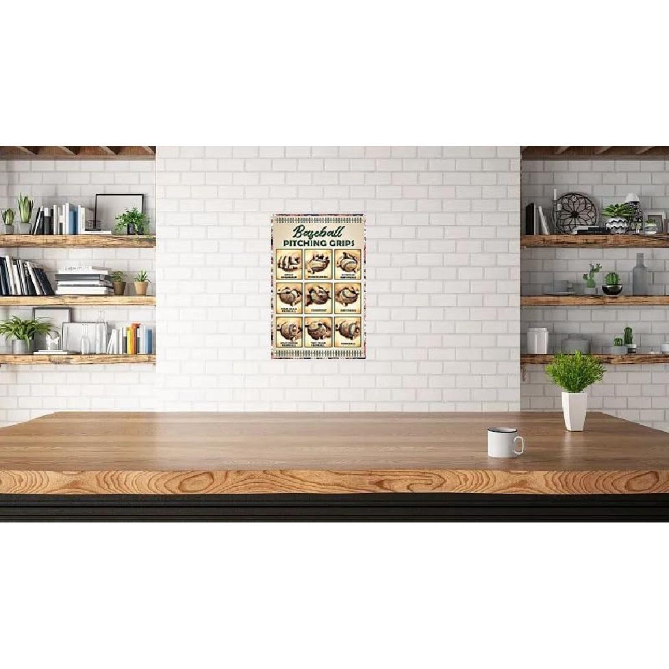 Baseball Decor Baseball Pitching Grips Metal Tin Sign Retro Art Print Vintage Decor For Boys Room Bedroom Gymnasium Living Room Home Wall Plaque 8x12