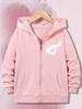 Kids Light Pink Zip Up Hoodie Adorable Heart Butterfly Print Long Sleeve Casual Hooded Outer Coat For Little Girls