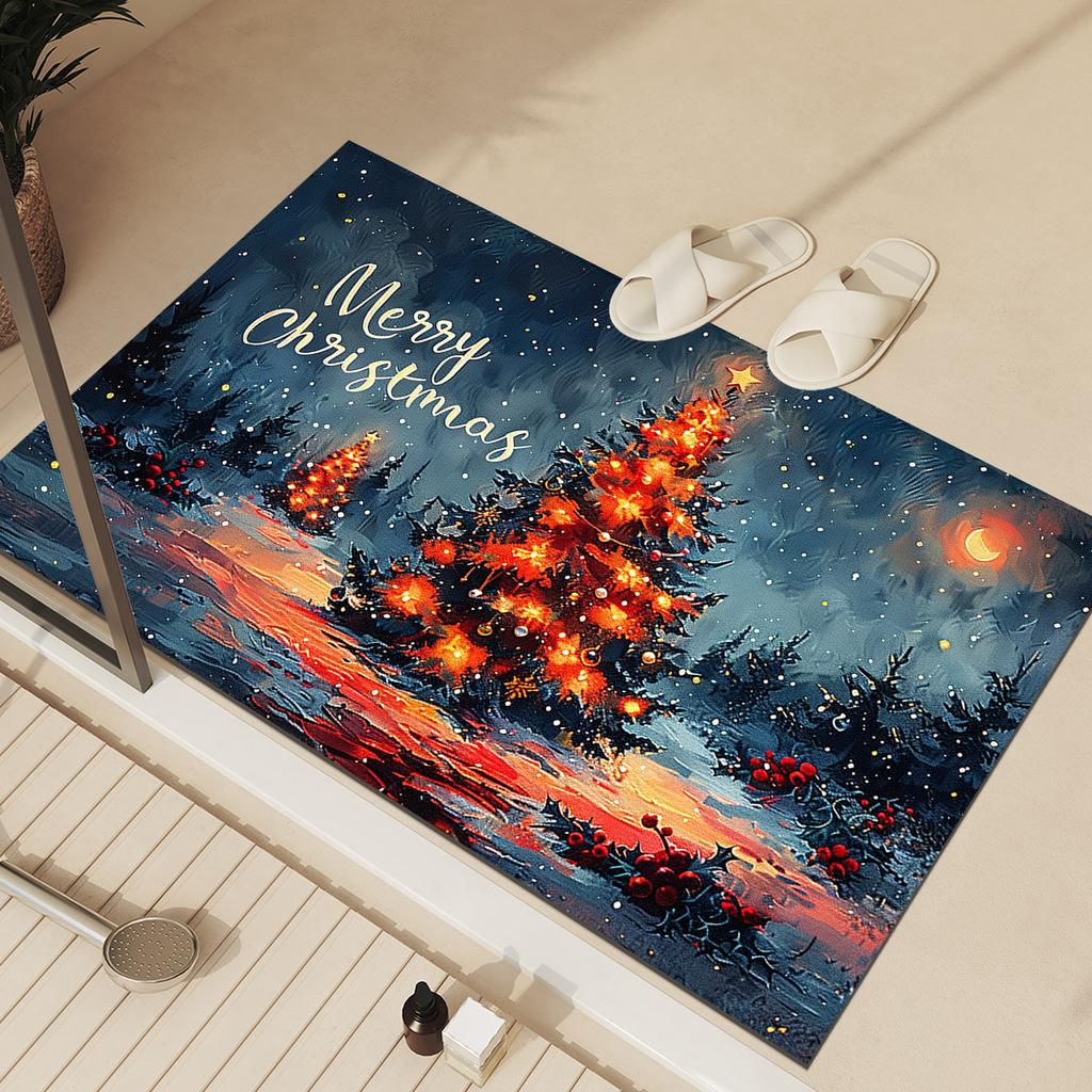 Merry Christmas Bath Mat Bathroom Carpet Absorbent Non-slip Floor Foot Mats Quick Dry Shower Rug Toilet Pad Doormat Washable