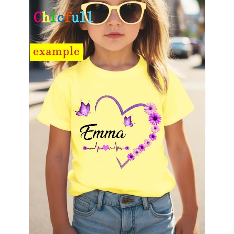 

Custom DZTX72012 WML Girls NAME Custom Name Heart Print Fashion Trendy Casual Round Neck T-Shirt 110