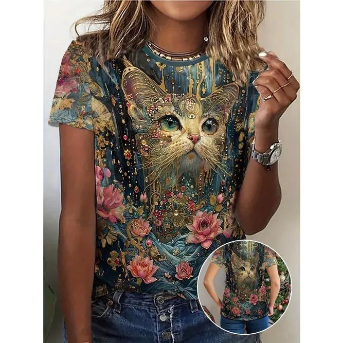 Summer Round Neck Animal Pattern 3D Print Top Fashionable Casual Short Sleeved Women's T-shirts