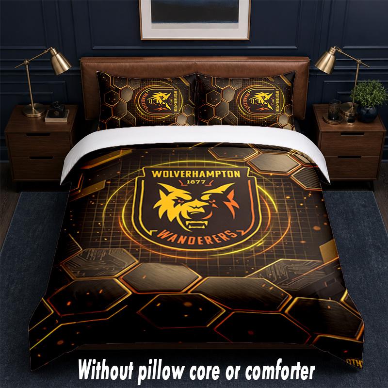 Wolverhampton Wanderers Football Design Bed Bedding Set 1 Duvet Cover + 2 Pillowcases Soft Breathable Household Bed Linens