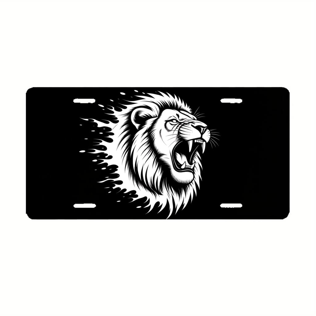 D Flat Car Decorative License Plate Cover and Frame Pc D Flat Design for Men and Women Roaring Lion On a Flaming Background