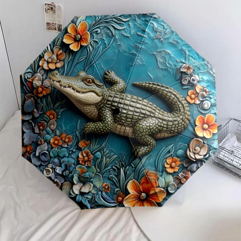 0106 Embossed Floral Animals  pattern, automatic folding umbrella, portable and foldable design, 8 ribs, a Christmas or birthday gift.