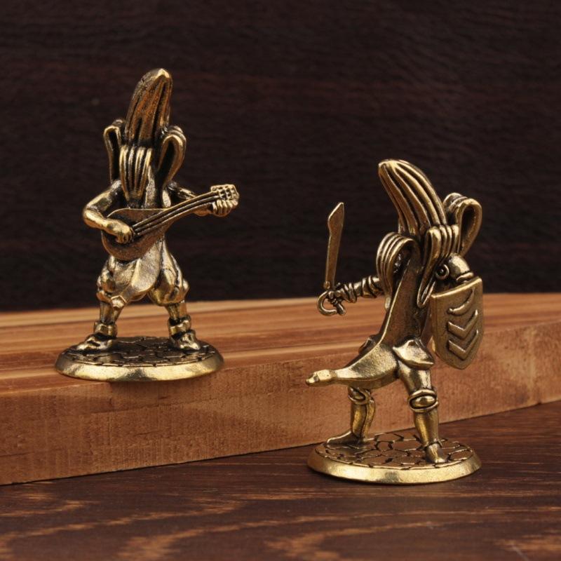 Mässing Anime Banan Gitarrspelare Figurin Vintage Handgjord Mässing Samurai Banan För Man Statyer Hemkontor Samlarobjekt Dekor