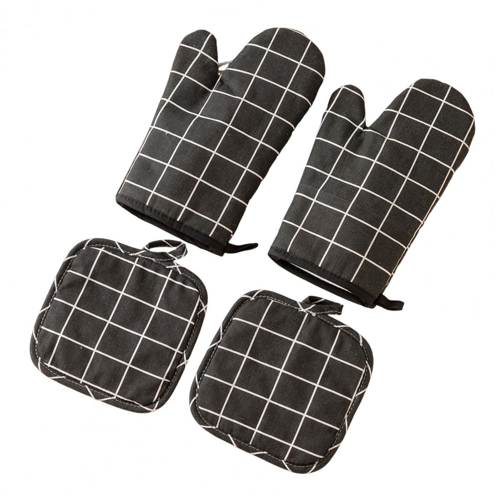

Quilted Cotton Oven Mitts Oven Mitts with Strong Grip High Heat Resistant Oven Mitts Pot Holders Set with Non-slip for Cooking чёрный