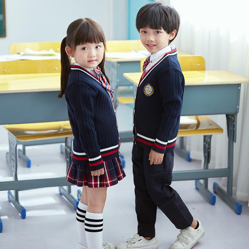 Kinder Frühling/Herbst 2025 Schuluniform-Set: Gestrickte Strickjacke, Pullover und Kindergarten-Outfit