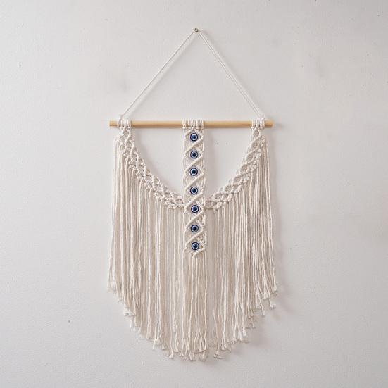 Yousheng Braided Evil Eye Tapestry, Wall Hanging Boho Tapestry, Blue Evil Eye Knotted Rope Tapestry for Bedroom Living Room Entryway Decoration