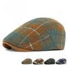 2025 New Autumn Winter Woolen Plaid Flat Cap for Men Women British Retro Beret Classic Newsboy Hat Warm Peaked Cabbie Cap