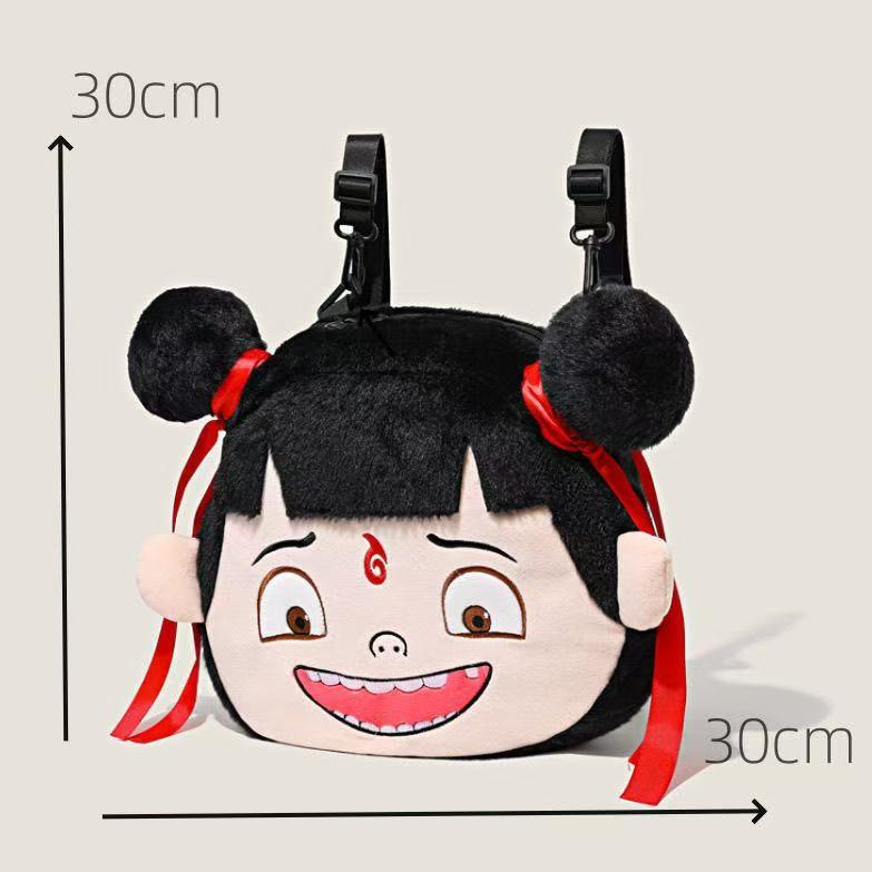 Smile Angry Nezha Expression Plush Backpack Cartoon Single Shoulder Bag Gift