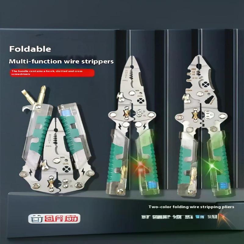 Dezizolator de sârmă multifuncțional cu creion de test electric, tăietor de cablu pliabil, unealtă de sertizare, clești electrici pliabili pentru tăiere