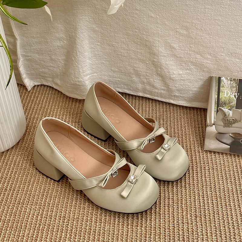 

Темперамент ретро французский стиль с юбкой светлый рот высокий каблук одинарные туфли женские 2025 новая весна универсальные увеличивающие рост туфли Мэри Джейн 39 зелёный