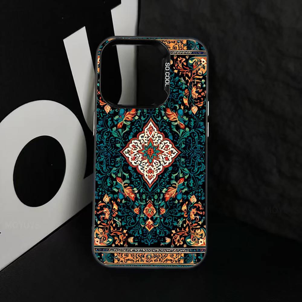 Vintage Persian Carpet Art Phone Case For iPhone 17,16,15,14,13,12,11 Plus,Pro Max,XS,Colored Silver Plated Inside Cover