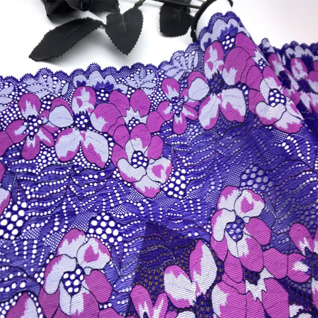 23cm wide Stretch Lace, Multicolor floral Elastic Spandex Lace for Lingerie, Bra, Underwear, Sewing & Crafting